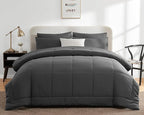 CozyLux Twin Comforter Set with Sheets Dark Grey, 5 Pieces Bed in a Bag, Dark Gray Comforter Twin Size, All Season Bedding Set with Stitch Quilted Comforter, Flat Sheet, Fitted Sheet, Pillowcases