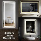 48"x24" LED Bathroom Mirror with Anti-Fog, Stepless Dimmable Lights, 3 Color Modes, Shatter-Proof Tempered Glass, Memory Function & Waterproof Design