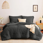 CozyLux Oversized King Comforter Set Dark Grey Seersucker 7 Pieces 120x98 Bed in a Bag Comforter Set with Sheets, Luxury Soft Bedding Sets with Down Alternative Comforter, Sheets, Pillowcases & Shams