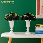 NUPTIO Black Artificial Roses Flowers: 6 Pcs Fake Flower Bouquet Halloween Decorations - 15 Heads Artificial Rose Centerpieces with Base for Gothic Wedding Party Table Decor