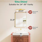 TokeShimi 24x32 Brushed Gold Bathroom Mirror,Bathroom Vanity Mirror with Tempered Glass,Shatterproof Vanity Wall Mirror for Bathroom with Aluminum Frame(Horizontal/Vertical)