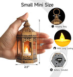 LLQ 12Pcs Mini Lantern with LED Tea Light, Garden Fairy Party Decorations, Battery Included, Vintage Lanterns Decorative, Hanging Candle Lanterns for Halloween Christmas Wedding Table Centerpiece