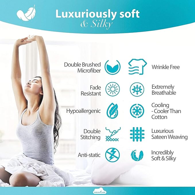 DREAMCARE Twin Sheets - 3pcs Cooling Sheets up to 21' Extra Deep Pocket Twin Bed Sheets - Twin Sheet Set - Soft & Long Lasting 100% Fine Brushed Polyester with Side Pocket - DGray