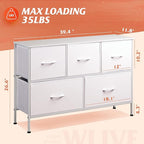 WLIVE White Dresser for Bedroom with 5 Drawers, Chest of Drawers, Fabric Small Dresser with Drawer Organizers, Storage Organizer Unit for Hallway, Entryway, Closets