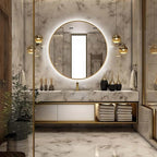 40" Round LED Bathroom Mirror, Wall Mounted Backlit Vanity With Lights, Fog Free Circle With Gold Frame, Smart Light Up 3-Color