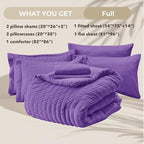 HYMOKEGE Dark Purple Full Size Comforter Sets Seersucker 7 Pieces, All Season Luxury Bed in a Bag for Bedroom, Bedding Set with Comforter, Sheets, Pillowcases & Shams
