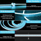 Lamomo LED Neon Lights, 16.4ft Ice Blue LED Strip Light, 12V 0.39In/Cut Silicone Waterproof Neon Rope Light for Bedroom Indoor Outdoor Decoration（Power Adapter not Included）