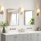 USHOWER Brushed Nickel Bathroom Mirrors 22"x30" 2 Pack, Silver Rectangle Mirrors for Over Sink, Rounded Corner, Aluminum Frame, Anti-Rust, Tempered Glass, Horizontal or Vertical Mounted