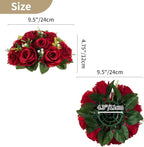 NUPTIO Flower Wedding Centrepieces for Tables - 10 Pcs 9.5in Diameter Crimson Artificial Flowers Rose Ball for Centerpieces Table - Fake Rose Arrangements for Weddings Birthday Party Decor