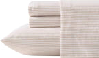 Laura Ashley - Flannel Sheets Twin Size, Anti-Pilling & Wrinkle Resistant Cotton, Touchably Soft for All-Season Comfort - Bed Sheets with Matching Pillowcase & Fitted Sheet (Oxfordshire Stripe Beige)
