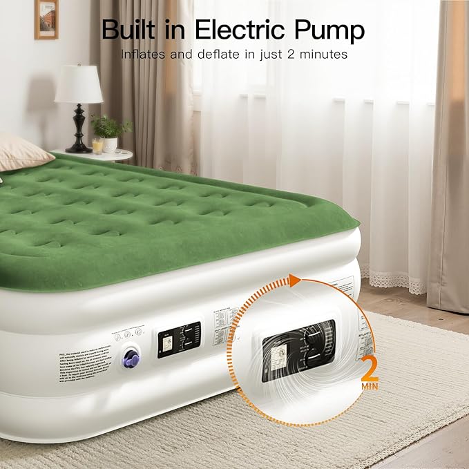 2025 Upgraded Queen Air Mattress with Built in Pump，16'' Comfort Blow up Mattress, Quiet Surface Portable Inflatable Mattress, Air Bed with Storage Bag for Guests, Home, Camping, 660 lbs Max
