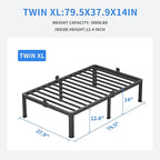 MAF 14 Inch Twin XL Metal Platform Bed Frames with Round Corner Legs, 3000 LBS Heavy Duty Steel Slats Support, Noise Free, No Box Spring Needed, Easy Assembly