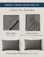 LANE LINEN RV Queen Sheets Set - 100% Organic Cotton Camper Sheet Sets 15" Deep Pocket Fitted (Short Charcoal)
