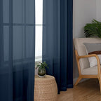 Chyhomenyc Voile Sheer Curtain Panels 54in Long 2 Pack, Short Bathroom Window Curtains for Small Window/Living Room/Guest Room/Basement, Airy Light Filtering Drapes, 42W x 54L inch, Navy Blue