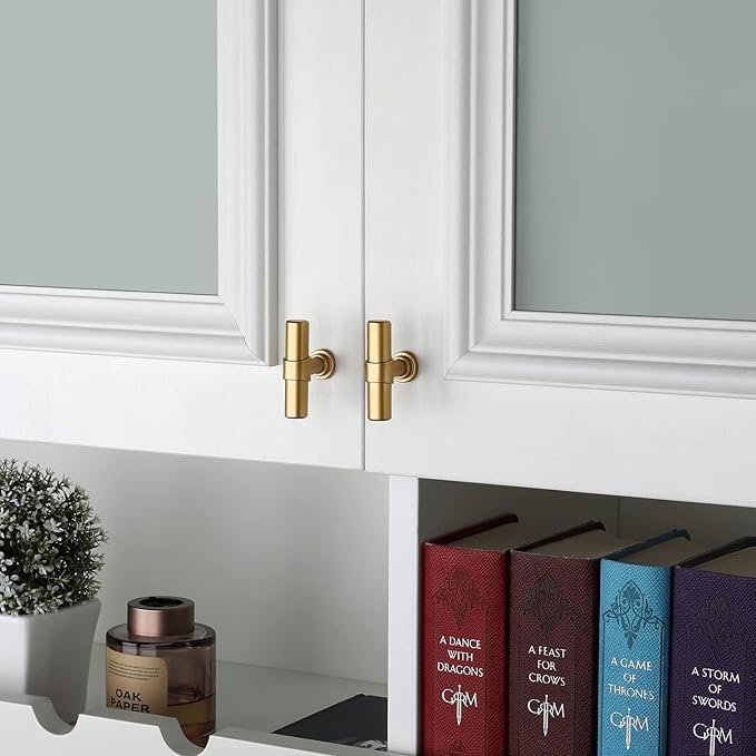 LONTAN 12 Pack Gold Cabinet Knobs Matte Gold Kitchen Cabinet Knobs for Dresser Drawers Brushed Gold T-bar Hardware for Dresser Bathroom,Zinc Alloy Base