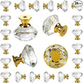 DEELF 24 Packs Kitchen Cabinet Knobs, 40 mm Crystal Cabinet Knobs, Diamond Dresser Handle Drawer Pulls, Dresser Knobs for Cabinets and Drawers, Gold Base