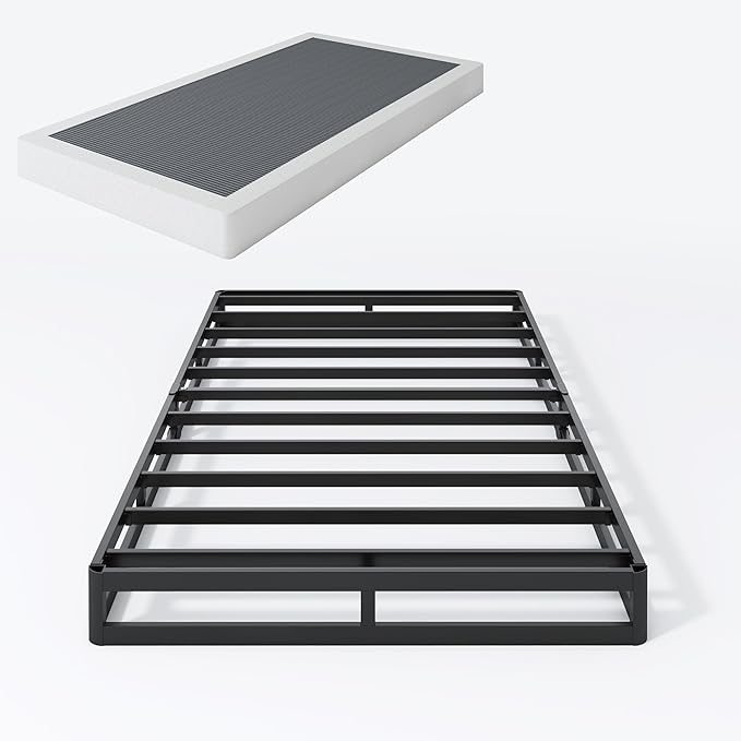 Twin XL Box Springs Bed Base, 5 Inch Heavy Duty Metal Structure with Easy Clean Fabric Bed Cover, Non-Slip, No Noise, Easy Assembly