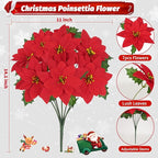8 Pack Poinsettia Flowers Artificial Christmas Decorations, Red Poinsettia Flowers for Christmas Tree, Velvet Poinsettias Artificial Flowers for Xmas Decor DIY for Home Vase Indoor Outdoor Garden