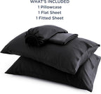Bedsure Twin Sheets Set, Cooling Sheets Twin Size Bed Set, Rayon Derived from Bamboo, Twin Size Sheets, Breathable & Soft Bed Sheets, Hotel Luxury Silky Bedding Sheets & Pillowcases, Black