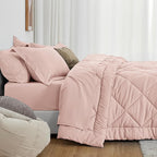Love's cabin California King Comforter Set Pink, 7 Pieces California King Bed in a Bag, All Season Bedding Sets with 1 Comforter, 1 Flat Sheet, 1 Fitted Sheet, 2 Pillowcase and 2 Pillow Sham