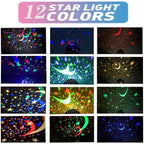 Borelor Star Night Light for Kids, 12 Color Changing Lights Modes with USB Cable, 360°Rotating Moon Star Projector Desk Lamp for Bedroom Party Decor & Girls Birthday Gift (Black)