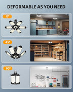 Adiding Rotatable LED Garage Light 4 Pack, 48000Lm Super Bright Basement Lighting Fixture w/ 6 Adjustable Panels Screw in E26 E27 Bulb Base for Workshop Attic Barn Ceiling Warehouse Gym Utility