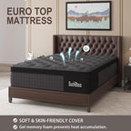 King Mattress, 12 Inch Hybrid Mattresses Black with Gel Memory Foam and Individually Pocket Innerspring Euro Top Medium Firm for Motion Isolation, Edge Support