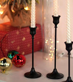 Black Candlestick Holders, Taper Candle Holders, Set of 6 Matte Black Candle Holder Set, Vintage Table Centerpiece for Wedding Christmas Holiday