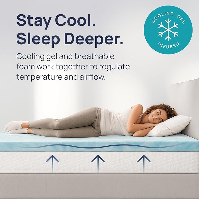 Sure2Sleep Gel Swirl Memory Foam Mattress Topper - 2 Inch, Pressure Relieving, Cooling Comfort - Made in The USA & CertiPUR-US Certified - Softens Firm Beds and Extends Mattress Life - Queen Size