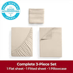 Mellanni Extra Deep Twin Sheets - 3 PC Iconic Collection Bedding - Hotel Luxury, Ultra Soft, Cooling Bed Sheets - Wrinkle, Fade, Stain Resistant (Twin, Beige)
