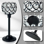 Crystal Metal Tealight Candlestick, Bling Bowl Candelabras, Tall Crystal Votive Candle Holders Elegant Crystal Candle Centerpiece for Dining Table Wedding Decor (Set of 3, Balck)