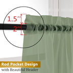 Aiyufeng Sage Green Sheer Voile Window Treatment Rod Pocket Curtain Panels for Kitchen Bedroom Living Room Drapes Sunlight Filtering Privacy Semi Home Decor Assorted Colors Sizes (40 W x 72 L)