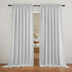 RYB HOME 95 inch Curtains - Linen Curtains Semi Sheer Drapes Airy Breathable Light Filtering Drapery Sun Shades for Living Room Children Bedroom Nursery Farmhouse, Wide 70", 2 Panels Set, Dove Grey