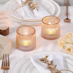 DARJEN Gold Ribbed Tealight Votive Candle Holders- 6Pack Glass Candle Holders for Table Centerpiece, Home Decor, Wedding Decor, Party Dinner