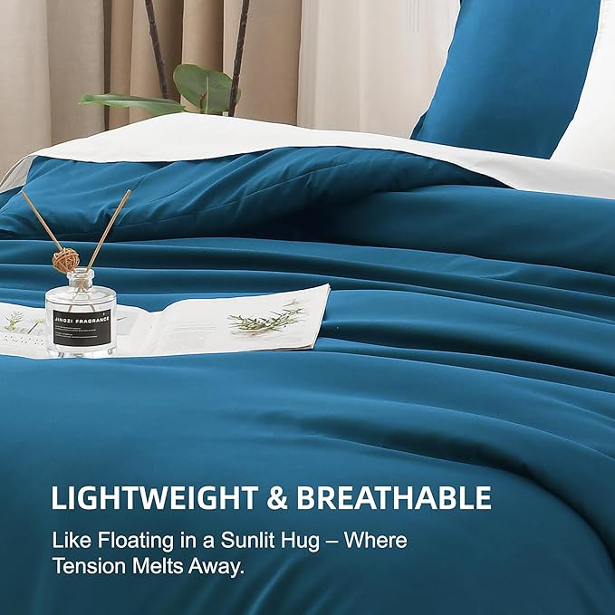 Litanika Teal Comforter California King Size, 3 Pieces Cal King Turquoise Lightweight Solid Bedding Comforter Set, All Season Fluffy Bed Set (104x96In Comforter & 2 Pillowcases)