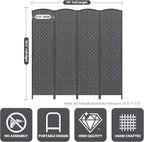 4 Panel Room Divider,6Ft Folding Privacy Screen,Tall - Extra Wide Foldable Panel Partition Wall Divider with Diamond Double-Weaved Hand-Woven Design Room Screen Divider