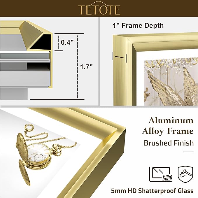TETOTE Gold Bathroom LED Mirror with Lights 30x36 Frontlit & Backlit Vanity Framed Mirror Baroque Anti Fog Stepless Dimmable White/Warm/Natural,CRI90+,Waterproof,Wall Mounted(Horizontal/Vertical)