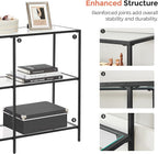 VASAGLE 39.4 Inch Console Table with 3 Shelves, Sofa Tables, Modern Entryway Table, Metal Frame, Tempered Glass Shelf, Entryway Living Room Bedroom, Classic Black and Transparent ULGT027B01
