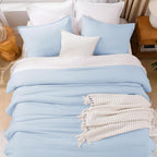 Litanika Comforters Light Blue King Size, 3 Pieces Lightweight Solid Bedding Comforter Set, All Season Fluffy Bed Set (104x90In Comforter & 2 Pillowcases)