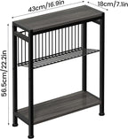 End Table Set of 2 for Small Space, 3-Tier Narrow Side Table with Magazine Holder,Slim Nightstand, Skinny Snack Couch Table in Living Room, Bedroom Study and Balcony (Grey)