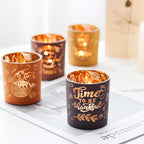 SHMILMH Glass Votive Candle Holders 4PCS Thanksgiving Tealight Candle Holders for Fall Table Centerpiece, Thanksgiving Decorations Indoor or Outdoor D閏or
