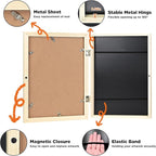 KINLINK A4 Kids Art Frames Set of 2, Solid Wood Kids Artwork Frames Changeable with Acrylic Front Opening Holds 150 Pictures 8.3x11.7, Art Frame for Kids Artwork with Mat or without Mat, Natural