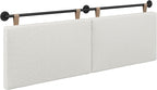Nathan James Charlie Wall Mount Hanging Upholstered Headboard, Queen, White Boucle with Brown Faux Leather Straps