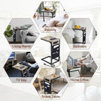 AMHANCIBLE C Shaped End Table with Charging Station, TV Tray Set of 2, Couch Tables with Storage Bag, Slide Under Sofa Side Table with USB Ports and Outlets for Living Room, Grey HET04CGY