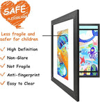 KINLINK 8.5x11 Kids Art Frames Set of 2, Solid Wood Kids Artwork Frames Changeable with Acrylic Front Opening Holds 150 Pictures, Art Frame for Kids Artwork with Mat or without Mat, Black Wood