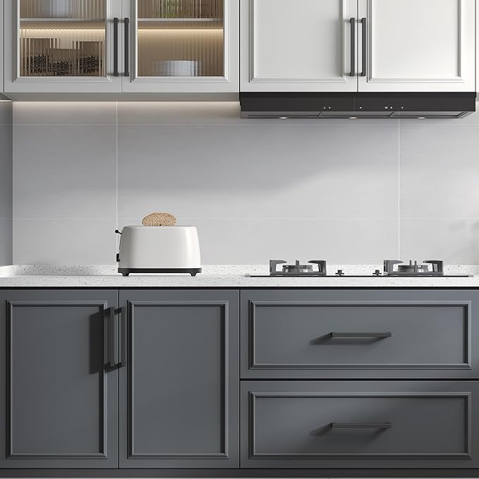 goldenwarm 60 Pack 11-1/3 Inch Black Cabinet Handles Matte Black Drawer Pulls Stainless Steel Cabinets Hardware Square Bar Modern for Kitchen Bathroom Cupboard
