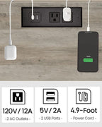 TUTOTAK End Table with Charging Station, Small Side Table with Outlets, Nightstand Bedside Table, 2-Tier Storage Shelf for Small Space, Living Room, Bedroom, Greige TB01BG040