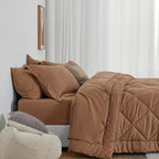 Love's cabin Twin Comforter Set Mocha Mousse, 5 Pieces Twin Bed in a Bag, All Season Bedding Sets with 1 Comforter, 1 Flat Sheet, 1 Fitted Sheet, 1 Pillowcase and 1 Pillow Sham