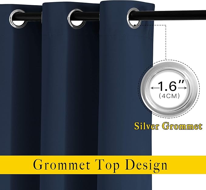 NICETOWN Navy Curtains 96 inches Long, Grommet Thermal Insulated Blackout Curtains Privacy Window Treatments for Boys Room/Living Room, W46 x L96, 2 Panels
