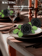 MACTING 60PCS Black Artificial Flowers Real Touch Fake Flowers with Stem Foam Roses for DIY Wedding Bouquets Table Centerpieces Bridal Shower Party Holiday Home Halloween Decorations